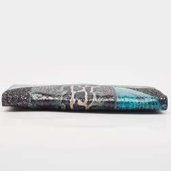Stella McCartney Multicolor Faux Croc and Python Embossed Leather and Glitter Loretta Waverly Clutch