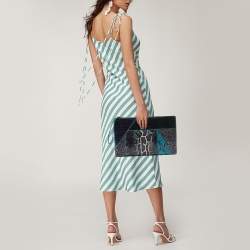 Stella McCartney Multicolor Faux Croc and Python Embossed Leather and Glitter Loretta Waverly Clutch