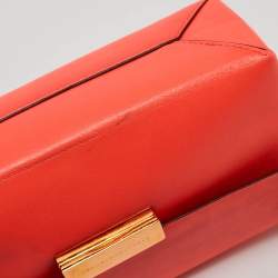 Pre Owned Stella McCartney Neon Orange Faux Leather Metal Flap Crossbody Bag