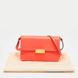 Pre Owned Stella McCartney Neon Orange Faux Leather Metal Flap Crossbody Bag