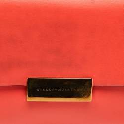 Pre Owned Stella McCartney Neon Orange Faux Leather Metal Flap Crossbody Bag