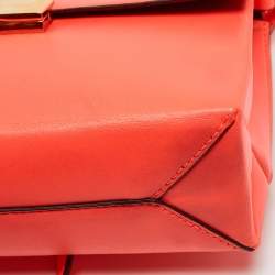 Pre Owned Stella McCartney Neon Orange Faux Leather Metal Flap Crossbody Bag