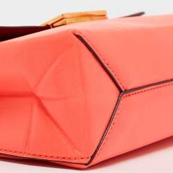 Pre Owned Stella McCartney Neon Orange Faux Leather Metal Flap Crossbody Bag
