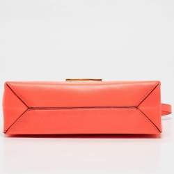 Pre Owned Stella McCartney Neon Orange Faux Leather Metal Flap Crossbody Bag