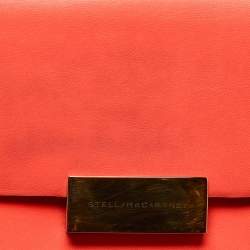 Pre Owned Stella McCartney Neon Orange Faux Leather Metal Flap Crossbody Bag