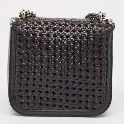 Pre Owned Stella McCartney Black Woven Faux Leather Falabella Box Shoulder Bag