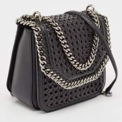 Pre Owned Stella McCartney Black Woven Faux Leather Falabella Box Shoulder Bag