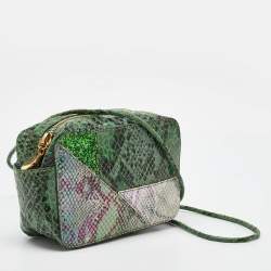 Stella McCartney Green Lizard and Python Embossed Leather Waverly Small Crossbody Bag