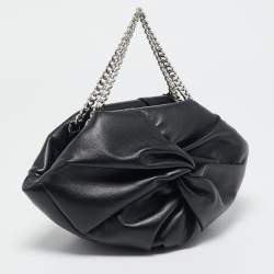 Stella McCartney Black Faux Leather Falabella Double Chain Shoulder Bag
