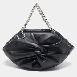 Stella McCartney Black Faux Leather Falabella Double Chain Shoulder Bag