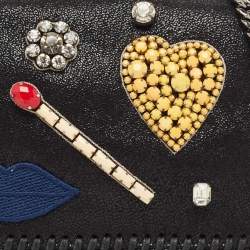 Pre Owned Stella McCartney Black Faux Suede Embellished Falabella Flap Crossbody Bag