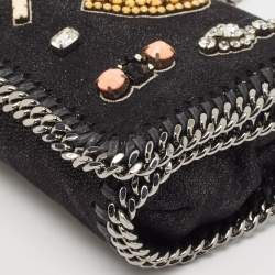 Pre Owned Stella McCartney Black Faux Suede Embellished Falabella Flap Crossbody Bag