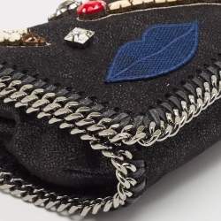 Pre Owned Stella McCartney Black Faux Suede Embellished Falabella Flap Crossbody Bag