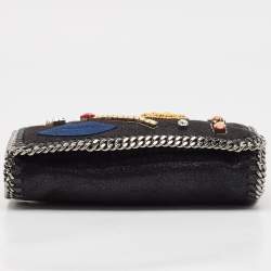 Pre Owned Stella McCartney Black Faux Suede Embellished Falabella Flap Crossbody Bag
