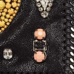 Pre Owned Stella McCartney Black Faux Suede Embellished Falabella Flap Crossbody Bag