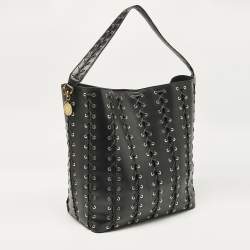 Stella McCartney Black Faux Leather Whipstitch Frayme Shopper Tote