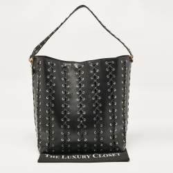 Stella McCartney Black Faux Leather Whipstitch Frayme Shopper Tote
