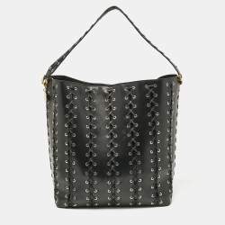 Stella McCartney Black Faux Leather Whipstitch Frayme Shopper Tote