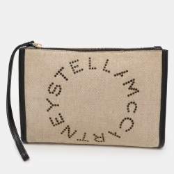 Pre Owned Stella McCartney Beige/Black Canvas and Faux Leather Wristlet Clutch