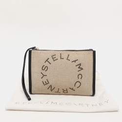 Pre Owned Stella McCartney Beige/Black Canvas and Faux Leather Wristlet Clutch