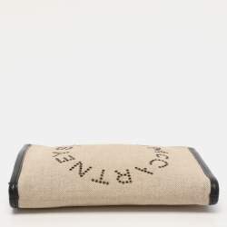 Pre Owned Stella McCartney Beige/Black Canvas and Faux Leather Wristlet Clutch