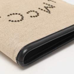 Pre Owned Stella McCartney Beige/Black Canvas and Faux Leather Wristlet Clutch