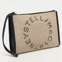 Pre Owned Stella McCartney Beige/Black Canvas and Faux Leather Wristlet Clutch