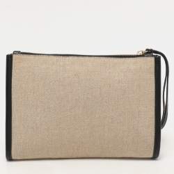 Pre Owned Stella McCartney Beige/Black Canvas and Faux Leather Wristlet Clutch