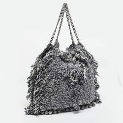 Stella McCartney Navy Blue/White Crochet Fabric Large Falabella Tote