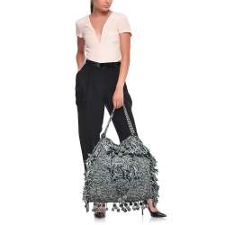 Stella McCartney Navy Blue/White Crochet Fabric Large Falabella Tote