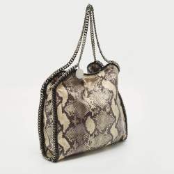 Stella McCartney Beige Python Print Faux Patent Leather Small Falabella Tote
