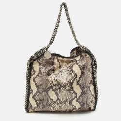 Stella McCartney Beige Python Print Faux Patent Leather Small Falabella Tote