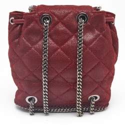 Stella McCartney Red Faux Suede Mini Falabella Drawstring Backpack