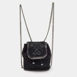 Stella McCartney Black Quilted Faux Leather Mini Falabella Backpack