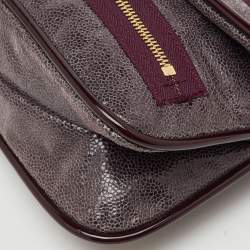 Stella McCartney Burgundy Faux Leather Zipper Detail Fold Over Clutch