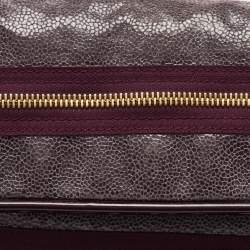 Stella McCartney Burgundy Faux Leather Zipper Detail Fold Over Clutch