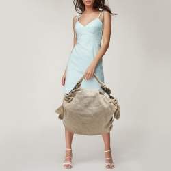 Stella McCartney Metallic Beige/Gold Jute Bow Hobo
