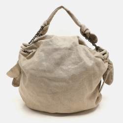 Stella McCartney Metallic Beige/Gold Jute Bow Hobo