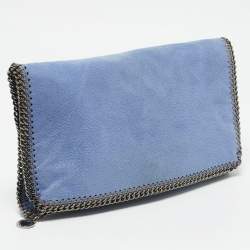 Stella McCartney Blue Faux Suede Falabella Fold Over Clutch