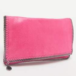 Stella McCartney Fuchsia Faux Suede Falabella Fold Over Clutch