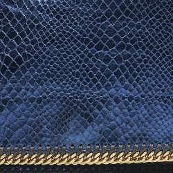 Stella McCartney Metallic Blue Python Effect Faux Leather Falabella Fold Over Clutch