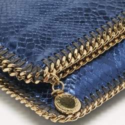 Stella McCartney Metallic Blue Python Effect Faux Leather Falabella Fold Over Clutch