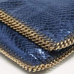 Stella McCartney Metallic Blue Python Effect Faux Leather Falabella Fold Over Clutch