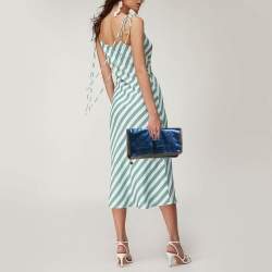 Stella McCartney Metallic Blue Python Effect Faux Leather Falabella Fold Over Clutch