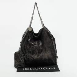 Pre Owned Stella McCartney Black/Gold Faux Suede Large Falabella Tote