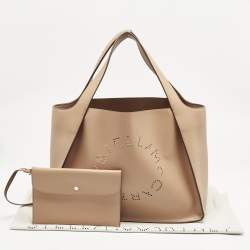 Pre Owned Stella McCartney Beige Faux Leather Perforated Logo Tote