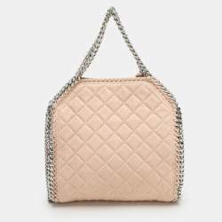 Pre Owned Stella McCartney Peach Quilted Faux Suede Mini Falabella Tote