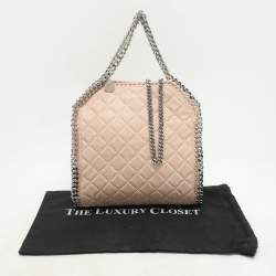 Pre Owned Stella McCartney Peach Quilted Faux Suede Mini Falabella Tote