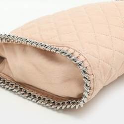 Pre Owned Stella McCartney Peach Quilted Faux Suede Mini Falabella Tote