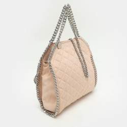 Pre Owned Stella McCartney Peach Quilted Faux Suede Mini Falabella Tote
